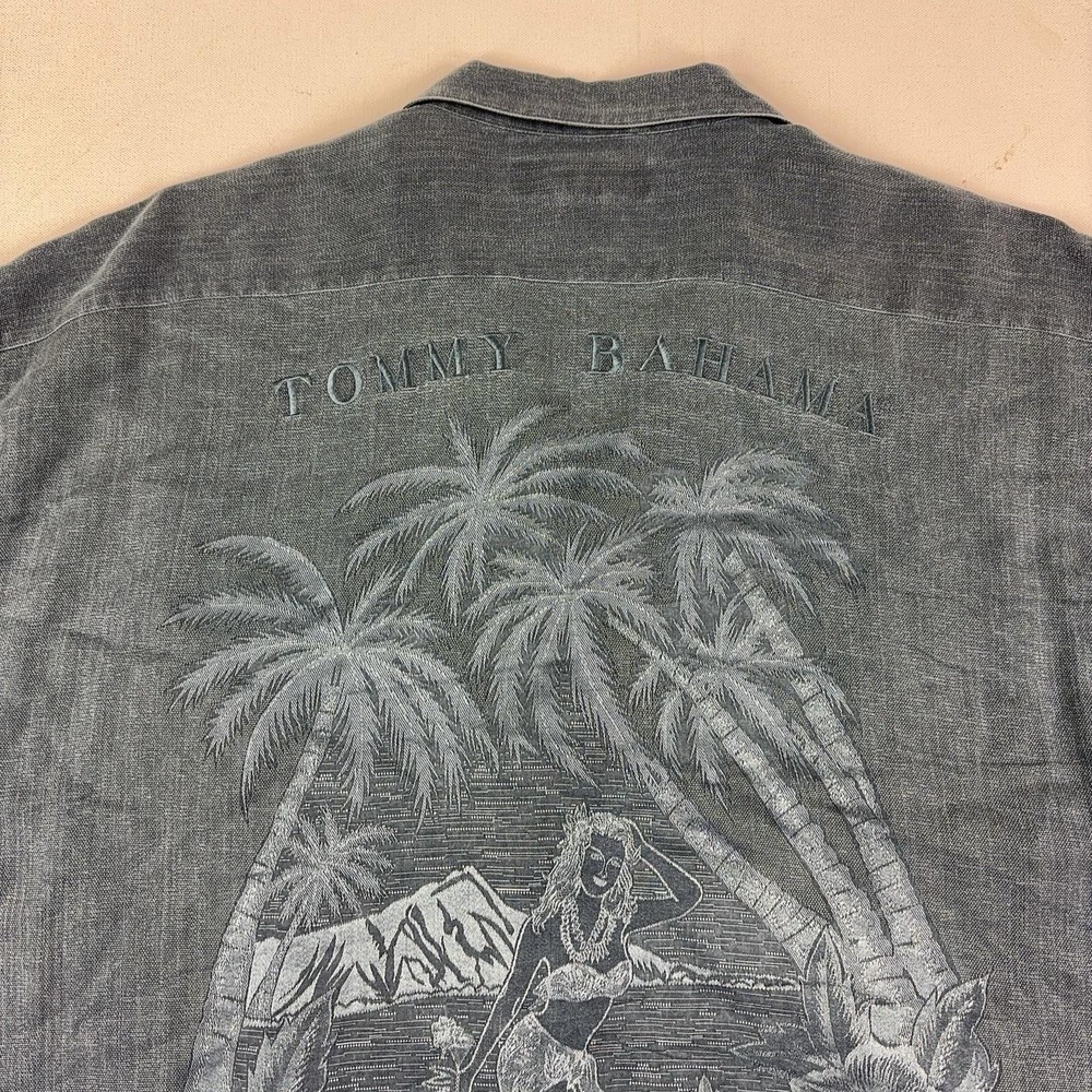 Tommy Bahama Shirt Mens 2XL Blue Silk Hula Girl Hawaiian Short Sleeve Button Up